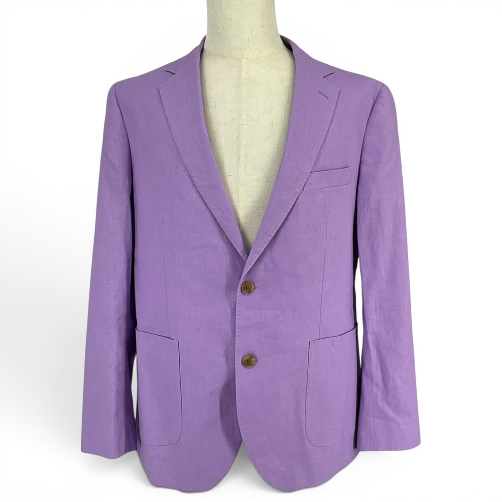 Tailorbyrd Collection Mens 44L Purple Linen Cotton Blend 2 Button Blazer Jacket